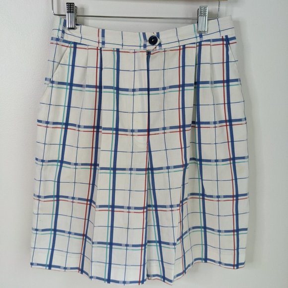 VINTAGE David Smith Womens White Plaid Pleated Shorts Size 14 - Made in USA - Picture 10 of 12